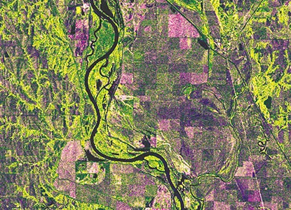 satellite imagery of river and nearby agricultural lands