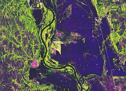 satellite imagery of damaged agricultural lands by flooding