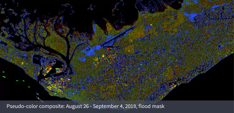 pseudo-color composite of consequences of hurricane Dorian