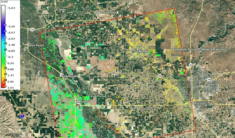 satellite image of Madera and Fresno counties